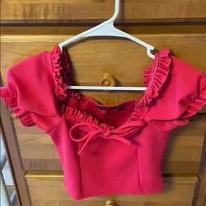 Boohoo pink peasant top